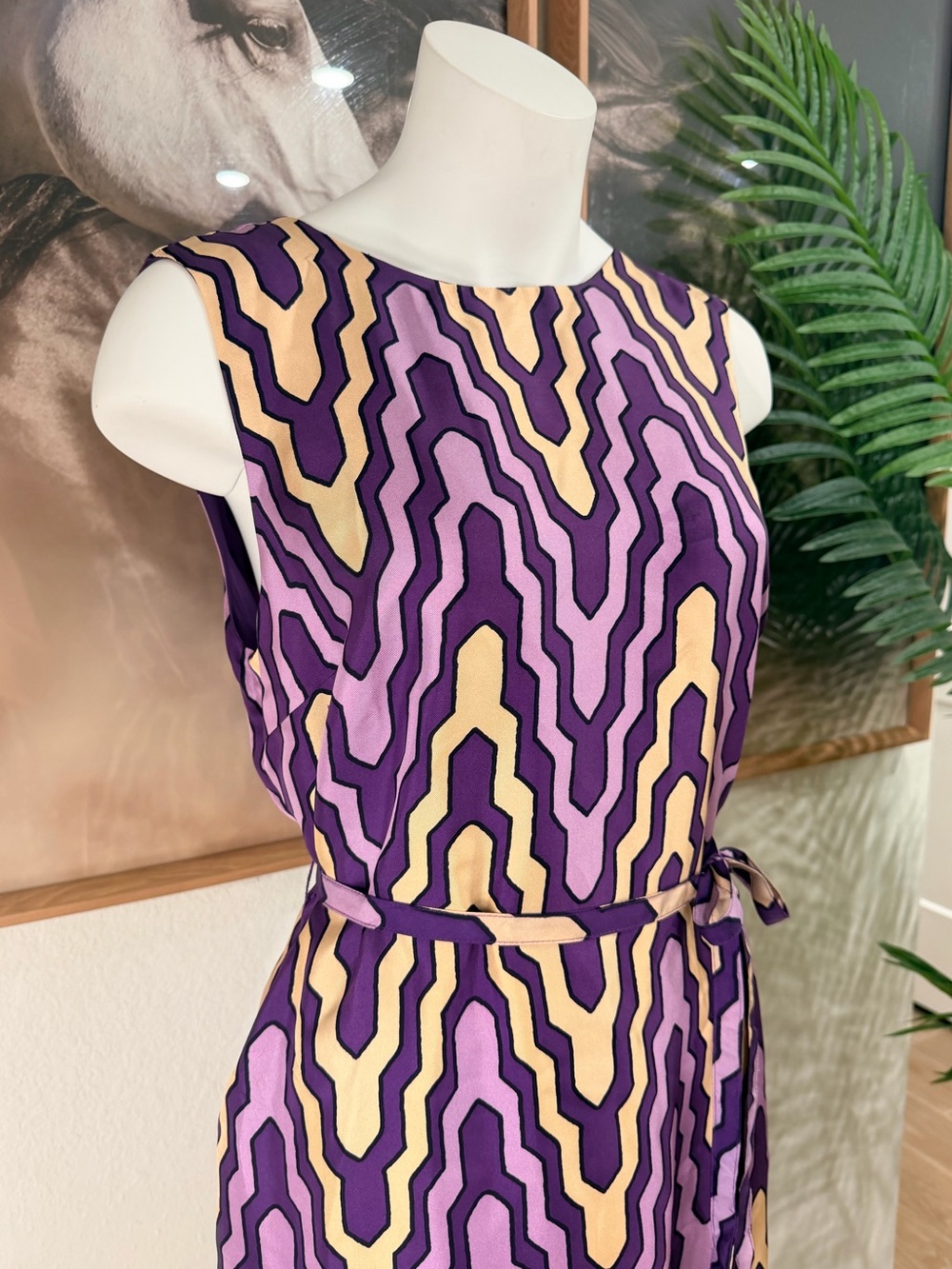 Tory Burch Linda dress; Purple and zigzag geometric pattern